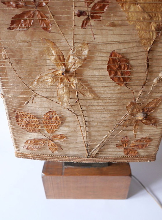 Image 1 of Grande lampe vintage années 70 design 1970 style ACCOLAY bois metal tissu