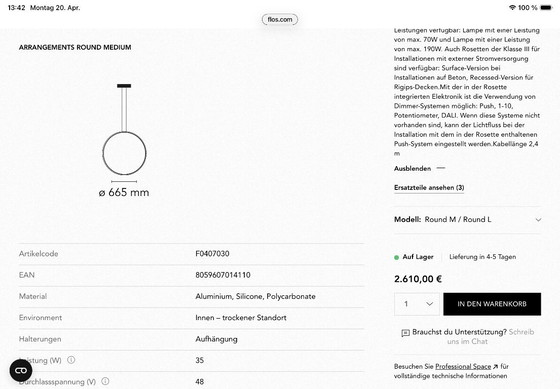 Image 1 of Flos Arrangements Deckenleuchte, 2 Elemente, Drop + Round