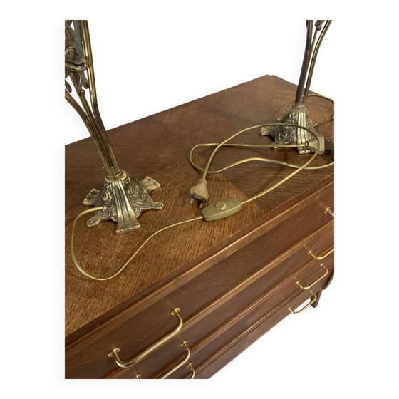 Image 1 of Pair of vintage brass table lamps in art nouveau style