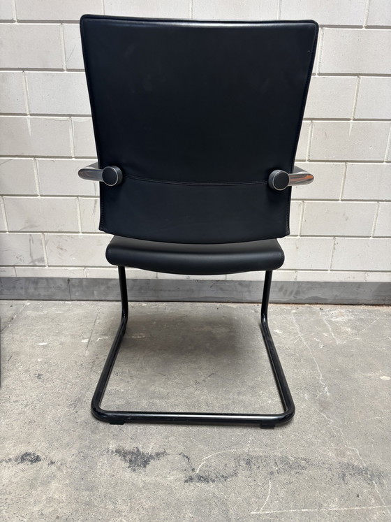 Set van 6 Girsberger Diagon vergaderstoelen – Burkhard Vogtherr – zwart leer – Leather, Metal (photo 5 of 7)