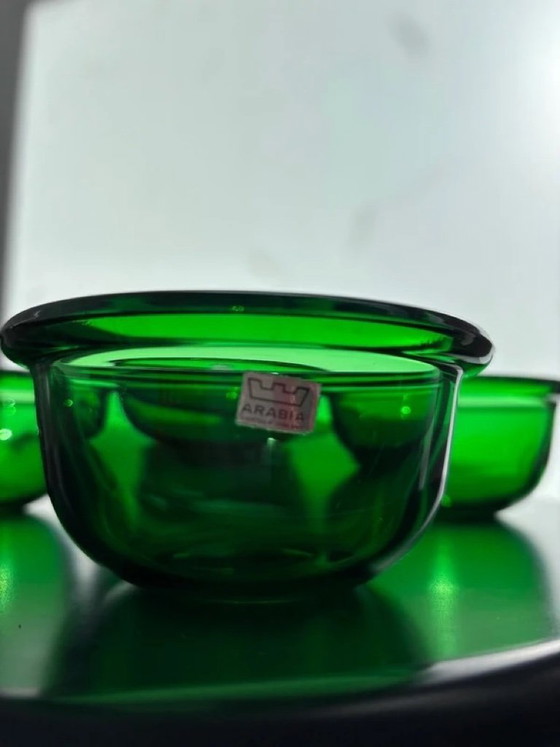 Image 1 of Arabia Finlandia - Set di 5 ciotole luna vintage in vetro verde - Design Kaj Franck - Nuutajärvi - anni '70
