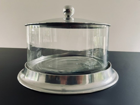 Image 1 of Vintage voorraadpot met aluminium deksel en glazen cilinder