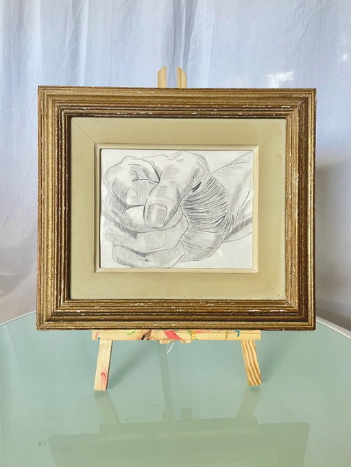 Studio della mano - Illustrazione originale - Cornice dorata d'epoca