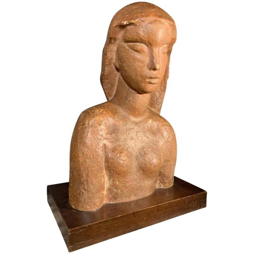 Sculpture Expressionniste Art Déco Buste de Femme Nue par Harry Elstrom, années 1940
