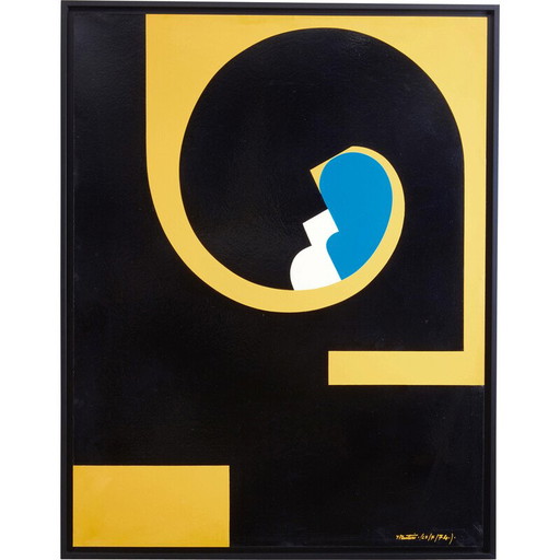 Vintage-Gemälde auf Holzplatte von Yves Plantevin, 1974