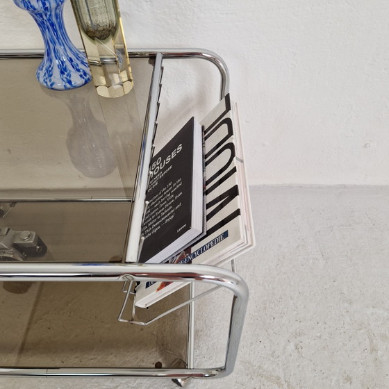 Image 1 of Tavolino da caffè cromato anni '70, carrello di servizio con piano in vetro fumé