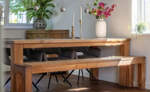 Teak table with bench