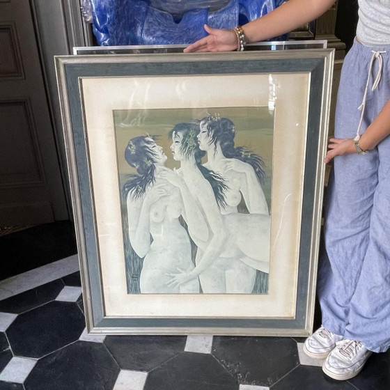 Denyse Willem, El Secreto 3 Mujeres Desnudas / Ninfas, años 70, Acuarela – Pinturas y dibujos, Paper (photo 2 of 16)