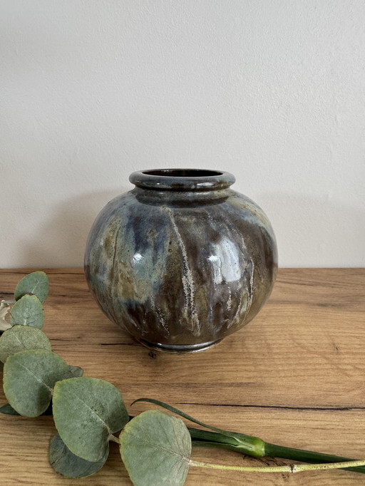 Iridescent stoneware ball vase