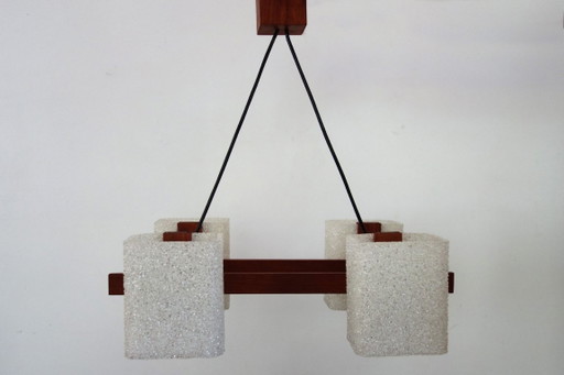 Lampadario scandinavo in perspex e teak, anni '60/'70