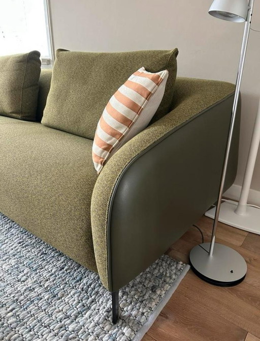 Green Leolux sofa leather combined with fabric 3 seater