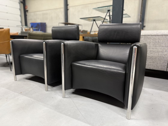 Image 1 of 2 poltrone Leolux Goncharov in pelle nera