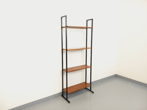 Vintage Italian modular teak and metal bookcase from the 1960s