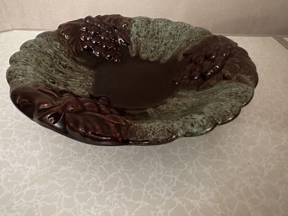 Image 1 of Foreign-West Germany Ceramic - Tripod Fruit Bowl Barbotine Grapes