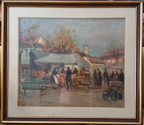 Felice Vellan (1889–1976) / Painting "Mercatino A Mazzè" – Paintings & Drawings, Canvas (photo 3 of 5)