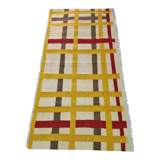 Piet Mondrian New York City Loper | Handgeweven Wol op Katoen | Kunst Gangloper | 26 × 67 inch 65 x 170 cm (photo 5 of 10)