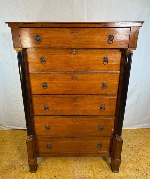 Antique Dutch Oak Empire Chiffonier Chest of Drawers ca1820  A striking and elegant antique Dutch Empire chiffonier chest of dra
