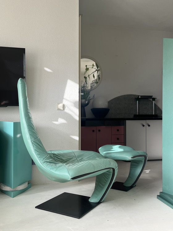 Image 1 of Postmodern Harvink “Turner” recliner armchair, Jack Crebolder, with footstool