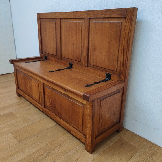 Image 1 of Vintage oak hall bench, bench, storage bench, toy chest
