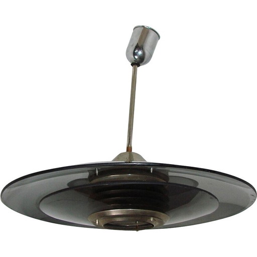 Vintage hanglamp van chroomstaal en glas, 1980