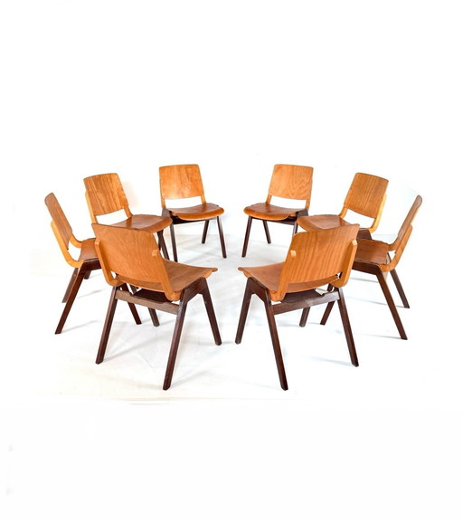 8x vintage Thonet plywood stacking chair '60