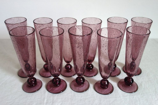 11 blown bubble glasses Verrerie du Marais Riom
