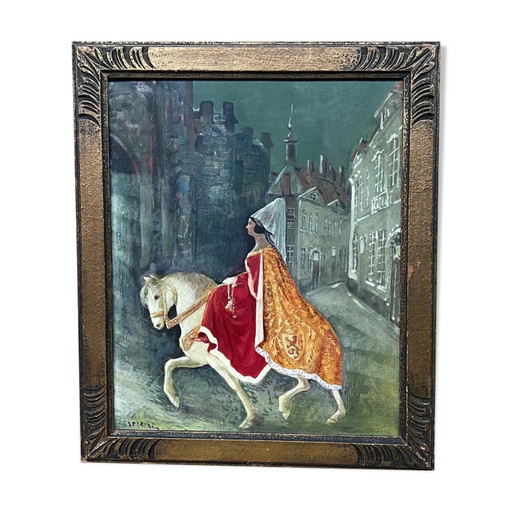 Oil on panel Countess of Flanders – schilderijen tekeningen, Wood