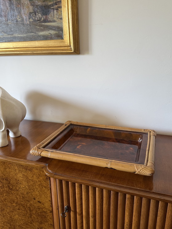 Image 1 of Hollywood Regency bamboe dienblad, Italië 1970