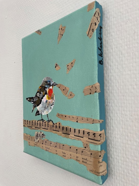 Image 1 of Pintura de un papamoscas pechirrojo