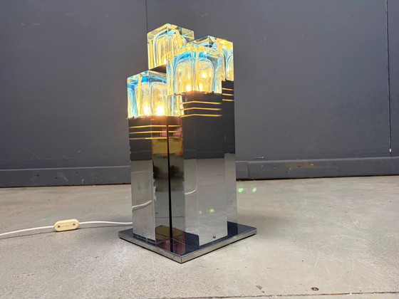 Vintage Cubico Table Lamp by Gaetano Sciolari, 1970s – Glass, Metal (photo 7 of 10)