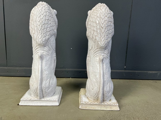 Image 1 of Pair of Renaissance Style Terracotta Lion Sculptures, 1950s