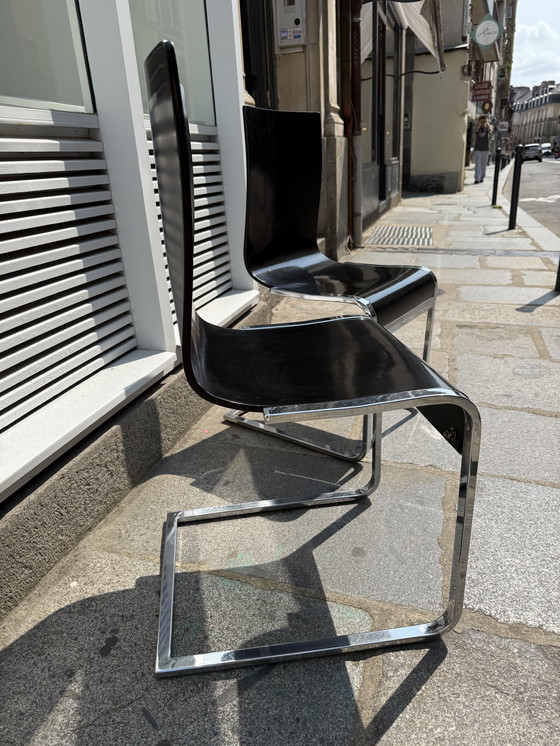 Image 1 of Klass" designstoelen - wengéhout en chromen poten