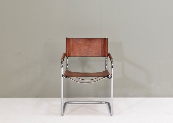Image 1 of Chaise Mart Stam S34 en chrome et cuir selle par Fasem – années 1970