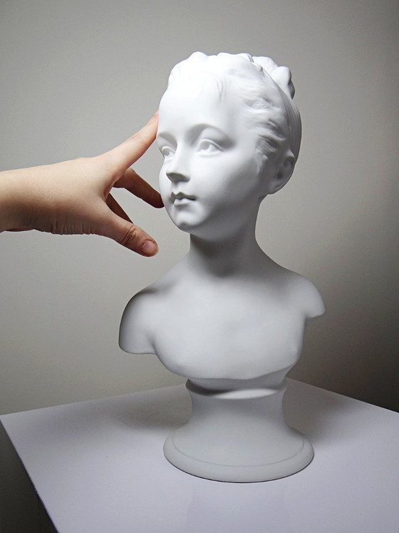 Image 1 of Bust of Louise Brongniard after Houdon, white biscuit porcelain, Tharaud, Limoges, 20th century