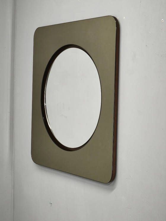 1970s Italian Space Age Smoked Glass and Circular Wall Mirror (photo 2 of 11)