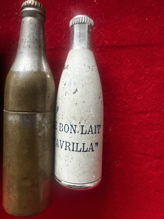 Image 1 of Lot of 7 Vintage Lighters in Pepsi-Cola / Holsteen Beer / Avrilla Milk Bottles etc.