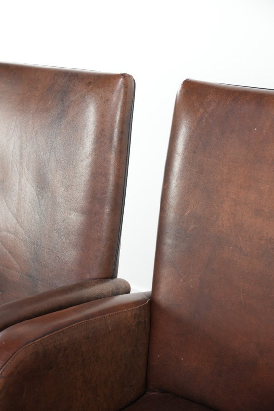 Image 1 of 4 chaises de salle à manger/d'appoint magnifiquement finies avec accoudoirs en cuir de vachette