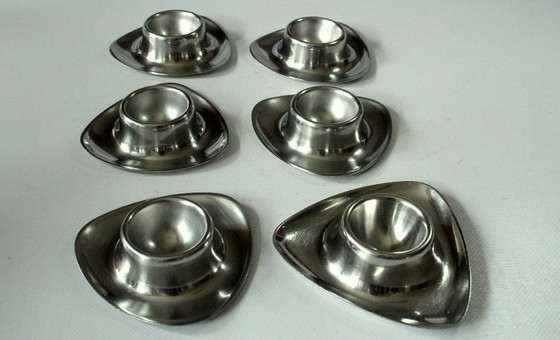 Image 1 of Portauovo di metà secolo in acciaio inox 6 pezzi triangolari vintage