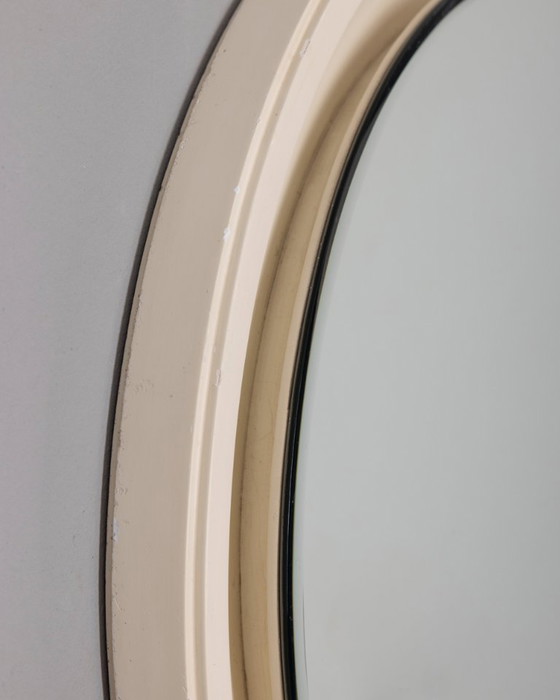Image 1 of 1970s Vintage Round Wall Mirror in White Wood, Italian Design