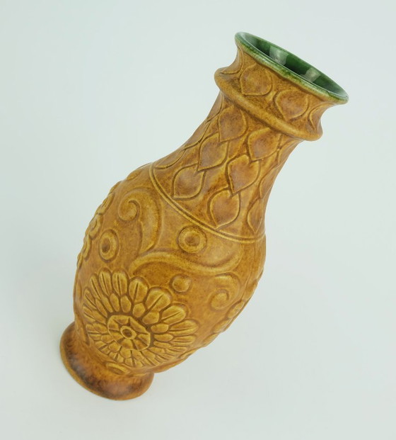 Image 1 of 1960s Bay Ceramic Vase Relief Floral Decor Model 86 25