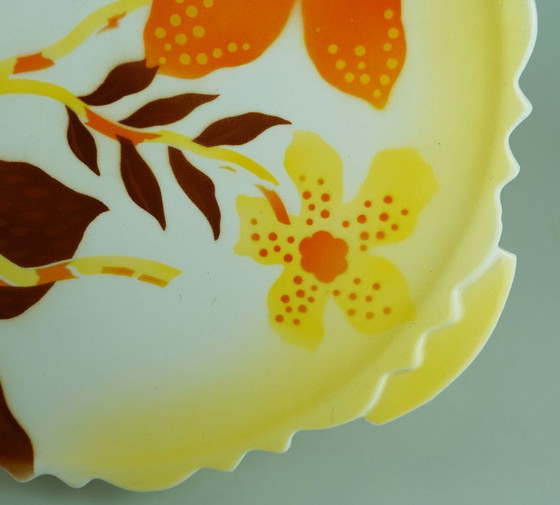Image 1 of 1930s CAKE PLATTER by theodor paetsch floral spray-painted decoration spritzdekor art deco ceramics