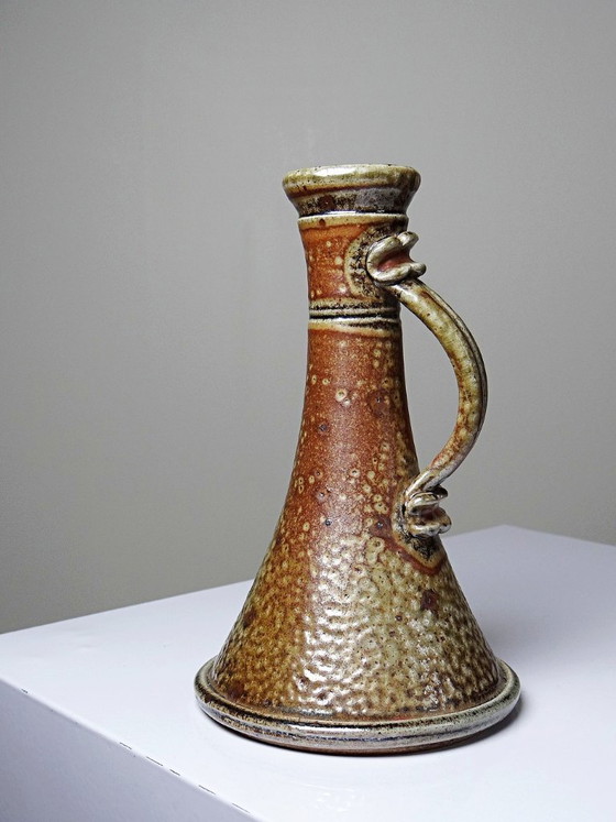 Image 1 of Vintage glazed stoneware candlestick or bud vase signed Le Don