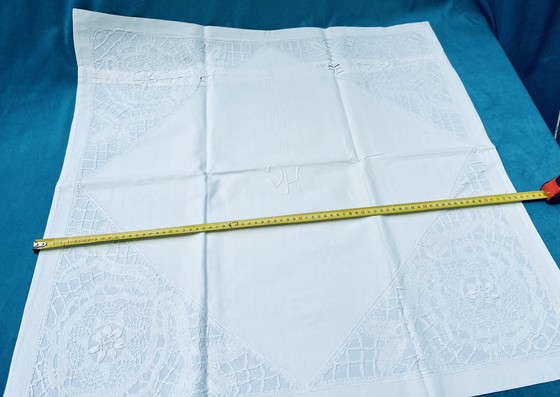 Image 1 of Vintage white pillowcases with lace & monogram**
