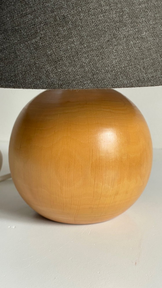 Image 1 of LAMPE Boule Bois Massif ANNEES 70