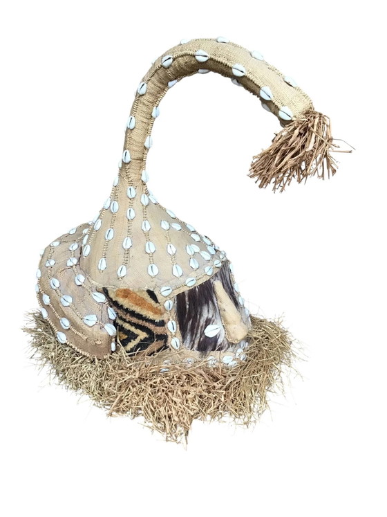 Maschera-elmo elefante Kuba Mukyeem / Mukenga, Congo, Cipree & rafia, Decorazioni murali, Tessile, Marrone (foto 6 di 9)