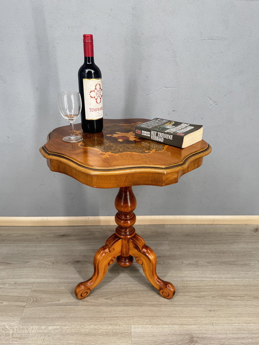 French wooden side table wine table with intarsia
