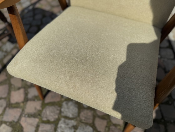 Mid Century Armchair Beige Vintage Easychair – Wood, Textile (photo 7 of 11)
