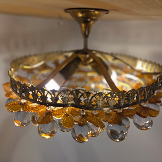 Plafonnier italien Murano, 1950, Lustre vintage, Verre, Laiton, Multicolore, Mid Century Modern (photo 7 sur 21)