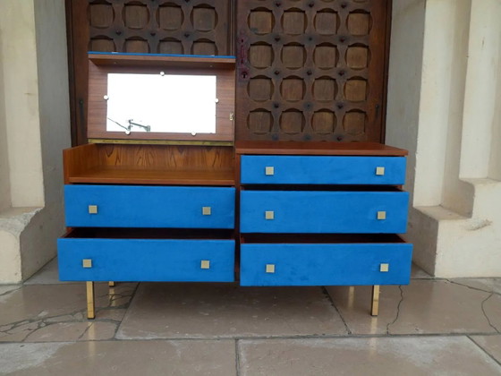 Commode/coiffeuse en teck et daim, 1950 – Vintage (photo 12 of 12)