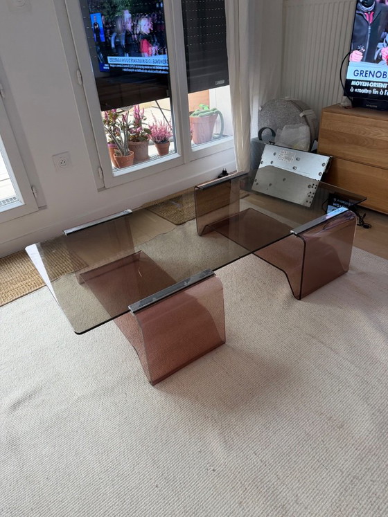 Table basse Roche Bobois Michel Dumas altuglass 1970, Tables basses, Chrome, Marron (photo 4 sur 8)